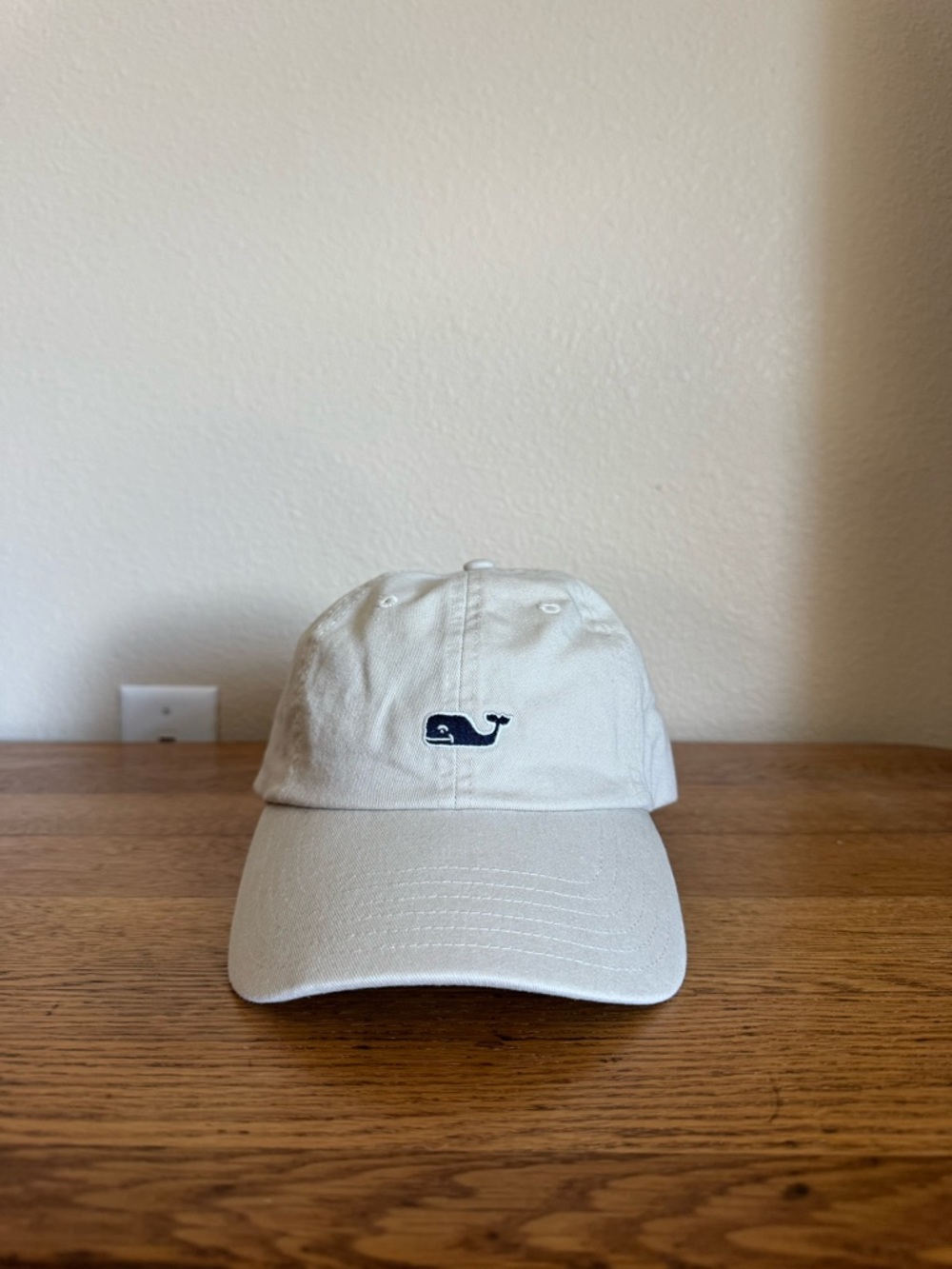 Vineyard Vines Cream Baseball Cap with Navy Whale